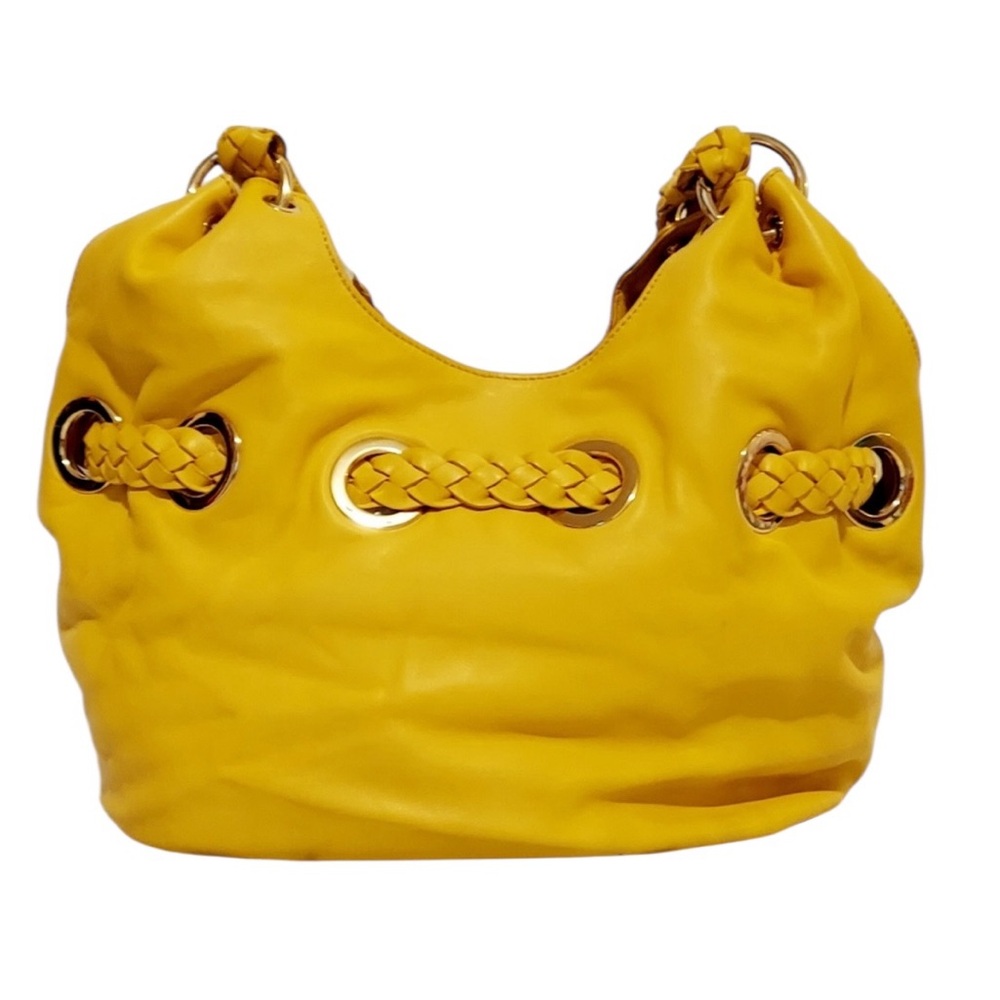 Michael Kors Astor Large Grommet Tassel Leather Hobo Shoulder Bag Yellow NWOT - Picture 8 of 12